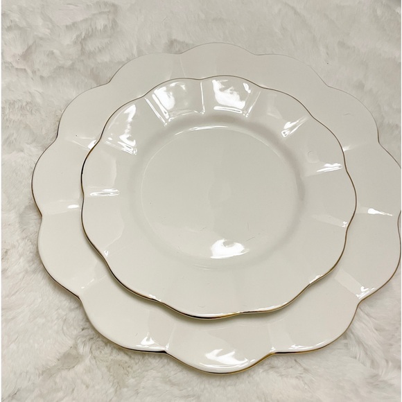 GRACE TEAWEAR Gold WHITE Scallop Fine Porcelain Dinner Plate Salad Plate - Picture 4 of 5